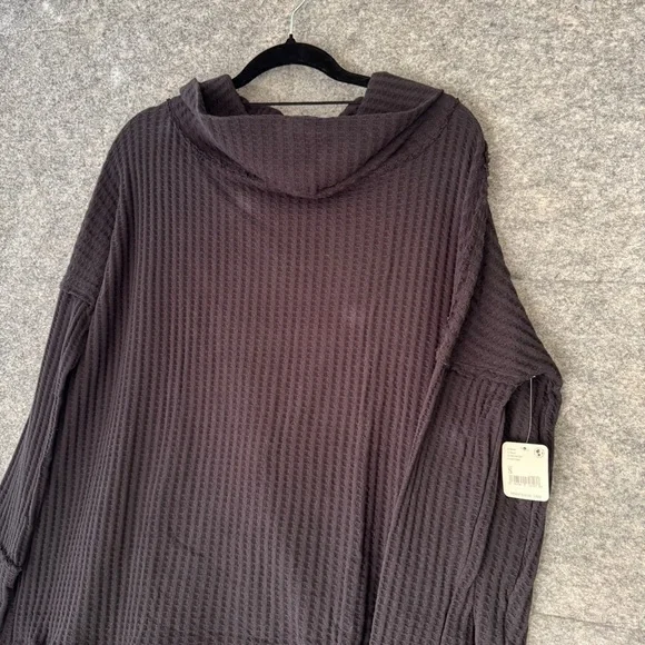 Free People Waffle Knit Boho Relaxed Fit Cowl Neck Sweater Size Small - Picture 5 of 16